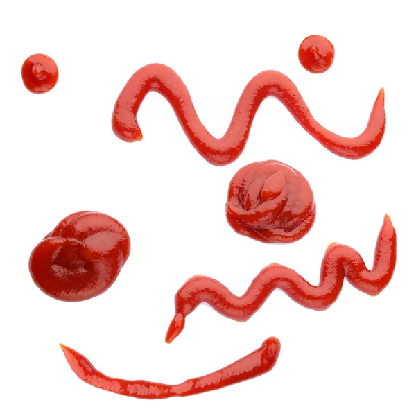 红色的番茄酱在白色的教职员质素 从顶部 图库照片