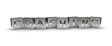 Metal Blokta Koçluk Metni (Beyaz arka planda yalıtılmış)