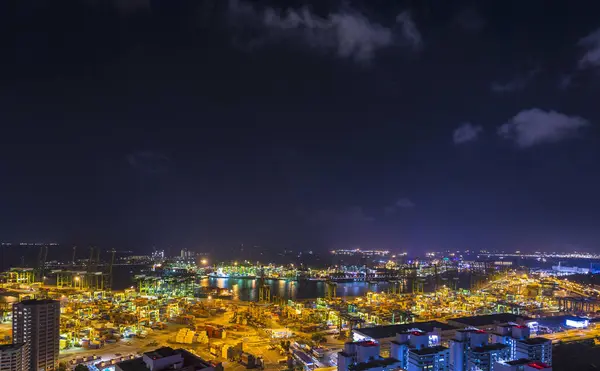 Cityscape Com Vista Distante Terminal Contêineres Noite Singapura Sudeste Asiático — Fotografia de Stock