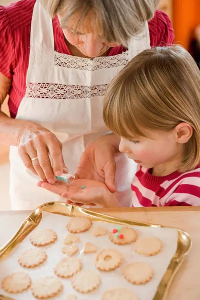 Grandma Grandchild Baking Biscuits — Stock Photo, Image