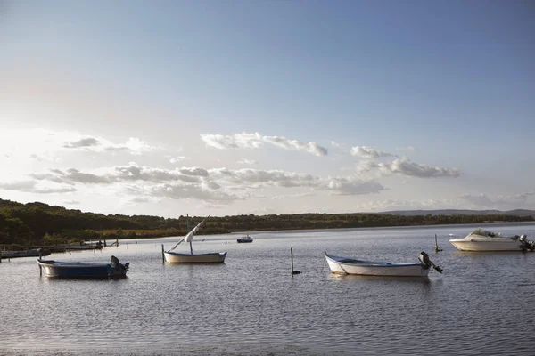 Boats Lake Sigean Languedoc Roussillon France Europe — Stock Photo, Image