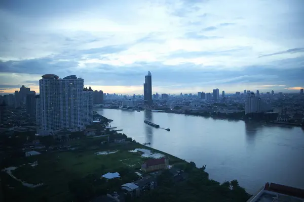 Paesaggio Urbano Dell Alba Con Fiume Chao Phraya Bangkok Thailandia — Foto Stock