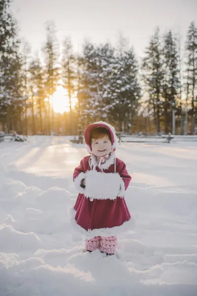 Portrait Young Girl Standing Snow — Stock Photo, Image