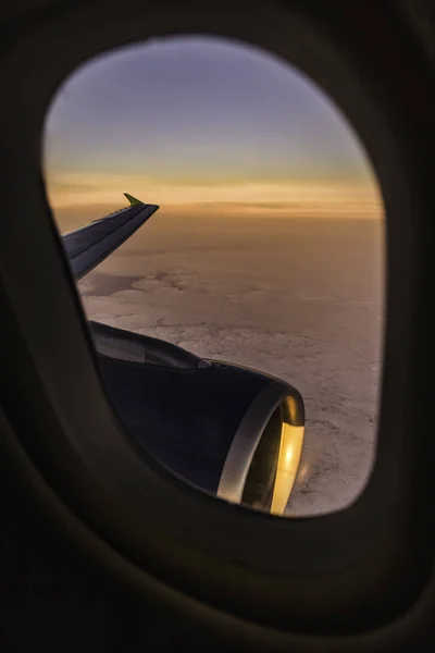 Sunset Cloudscape Airplane Wing Airplane Window — Stock Photo, Image