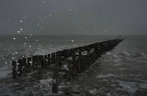 Dalgakıran Domburg Zeeland Hollanda Kar Ile Seascape — Stok fotoğraf