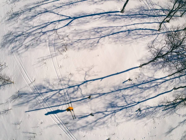 Высокий Угол Обзора Заснеженных Пейзажей Лыжников Vasterbottens Lan Швеция — стоковое фото