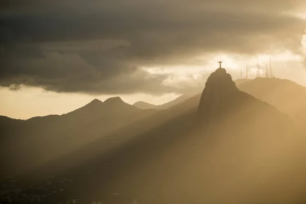 Vista Etérea Cristo Redentor Desde Montaña Sugarloaf Rio Janeiro Brasil — Foto de Stock