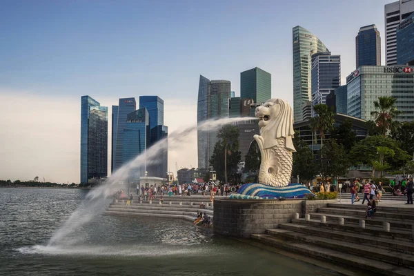 Vízparti Kilátás Merlion Szobor Szingapúr — Stock Fotó