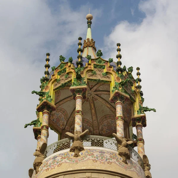Ornate Carved Stone Tower Andreu Tower Barcelona Catalunha — Fotografia de Stock