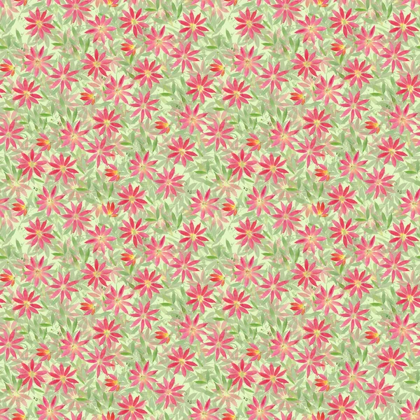Jednolity Wzór Akwarela Ilustracja Kręcone Czerwony Kwiaty Clematis Zielonym Tle — Zdjęcie stockowe