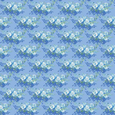 Mavi güller seamless modeli, buket çiçek mavi arka plan, suluboya resim üzerinde ihale. Tekstil tasarımı baskı kağıt ambalaj kumaş, duvar kağıdı, almak için. Ülke stil, Gzhel