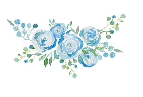 tender blue roses, bouquet of flowers watercolor illustration. Textile design for printing on fabric, wallpaper, wrapping paper, postcards