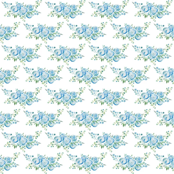 gentle blue roses, a bouquet of flowers. Seamless pattern. watercolor illustration. Textile design for printing on fabrics, wallpaper, wrapping paper.