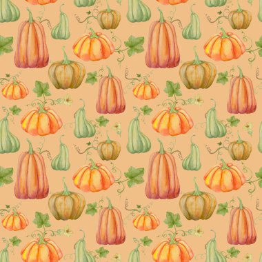 Turuncu kabak, Cadılar Bayramı, seamless modeli. Yazdırma için çizim kumaş, tekstil tasarımı, duvar kağıdı, ambalaj kağıdı, keten, iç tekstil