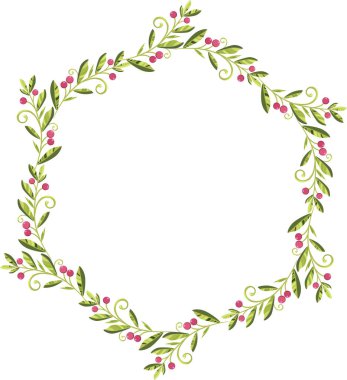 Daire çelenk ile kırmızı meyveler vektör yeşil yaprak
