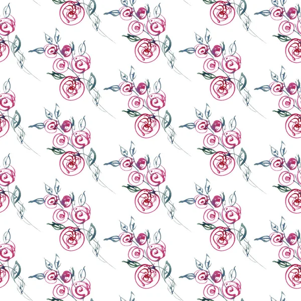 无缝的样式与玫瑰 水彩插画 玫瑰花的装饰例证 — 图库照片