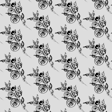 zarif gül gri arka plan, seamless modeli üzerinde hassas silüeti. Ambalaj, duvar kağıdı, kağıt, baskı için romantik desen.