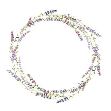 Lila lavanta çelenk, suluboya resim, çizim arka planlar, baskı takı, Provence stili için