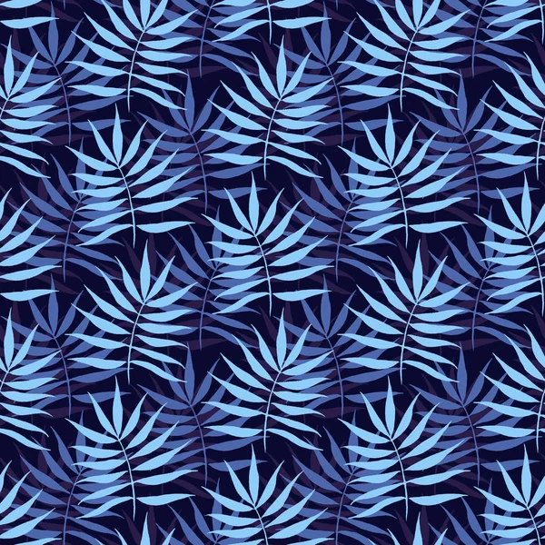 Modrá Tropické Listy Tmavě Modrém Pozadí Bezešvé Vzor Kreslení Pro — Stock fotografie