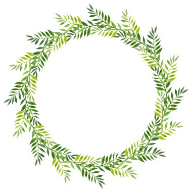 çim ve yeşil yaprak, suluboya resim hassas çelenk