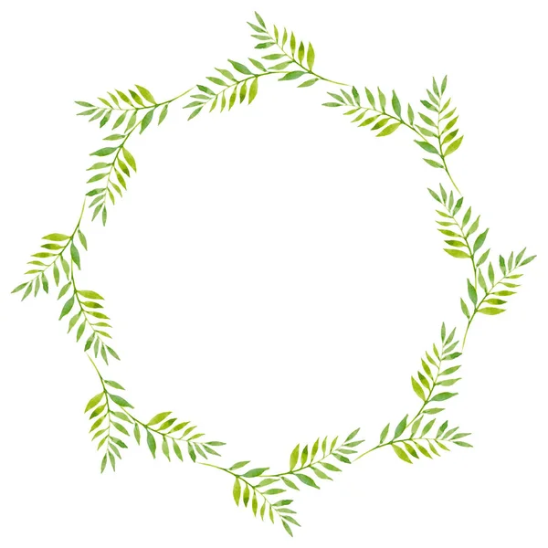 Нежный Венок Травы Зеленых Листьев Иллюстрация Акварелью Ручной Рисунок Печати — стоковое фото
