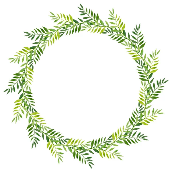 Нежный Венок Травы Зеленых Листьев Акварельная Иллюстрация — стоковое фото