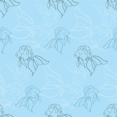 Mavi ve beyaz balık arka planda, Dikişsiz desen, vektör Illustration