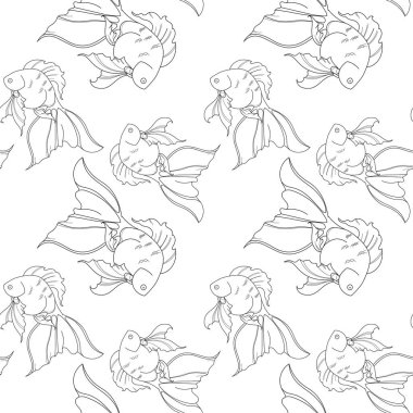 Beyaz arka planda balık silüeti, Dikişsiz desen, vektör Illustration.