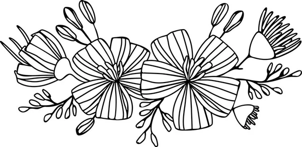 Papatya buketi, vektör illüstrasyon. Düğün dekor tasarımı için siyah beyaz çizim. — Stok Vektör