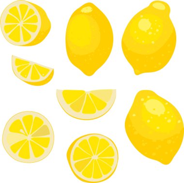 limon, tüm meyve, tüm ve limon dilimleri, vektör illüstrasyon. Poster, amblem doğal ürün, çiftçi pazarı