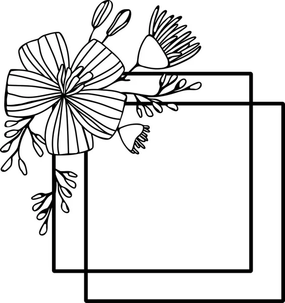 Marco cuadrado flores margarita vector Dibujo blanco y negro — Vector de stock