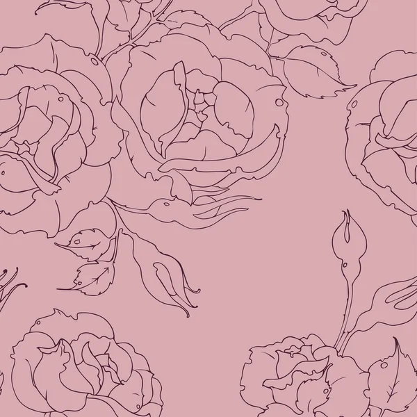 Sömlös blommönster med siluett rosor på rosa bakgrund. Ritning blommor och knoppar vektor illustration — Stock vektor