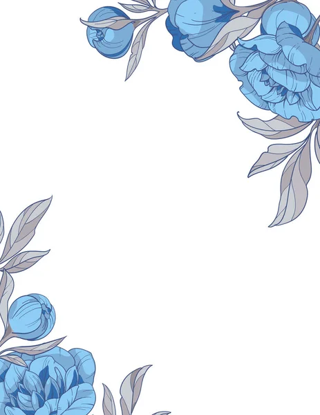 Marco Cuadrado Con Flores Peonías Azules Ilustración Vectorial Dibujado Mano — Vector de stock