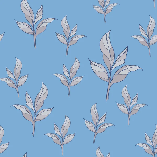 Feuilles Grises Sur Fond Bleu Motif Sans Couture Illustration Vectorielle — Image vectorielle