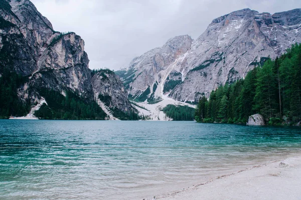 Beautiful view of Lago di Braies or Pragser wildsee, Italy.