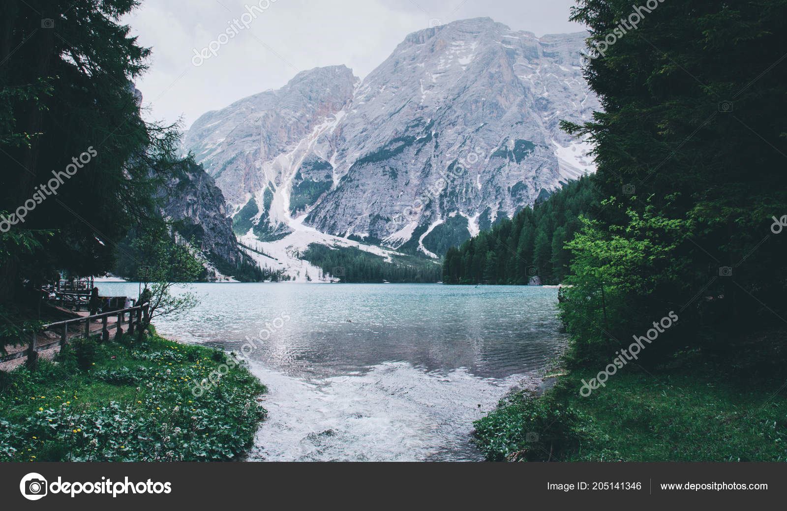 Beautiful View Of Lago Di Braies Or Pragser Wildsee Italy Stock