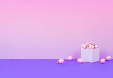 Pembe bir arka plan üzerinde Noel ağacı topları