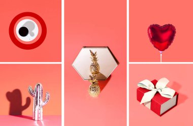 Sarı ve pembe arka plan üzerinde macaron ile kahve fincan