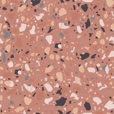 Terrazzo döşeme vektör pembe seamless modeli. Doku ile sahte fiş mermer, doğal taş, kuvars, granit, bardağı seti.