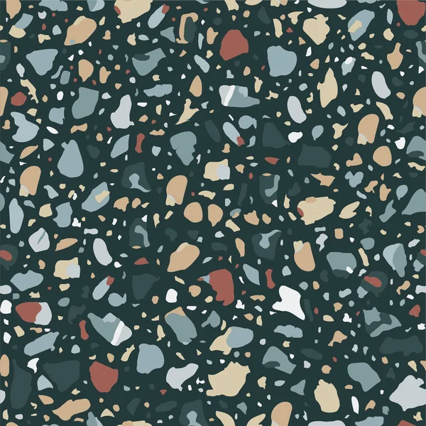 Terrazzo-Bodenvektor nahtloses Muster. Textur mit verräterischen Splittern aus Marmor, Naturstein, Quarz, Granit, Glasset. — Stockvektor