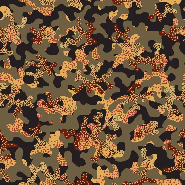 Camouflage patroon. Naadloze. Militaire achtergrond. Soldaat camouflage. Abstracte naadloze patroon voor leger, Marine, jacht, mode doek textiel. Kleurrijke moderne soldaat stijl. Vector stof textuur. — Stockvector