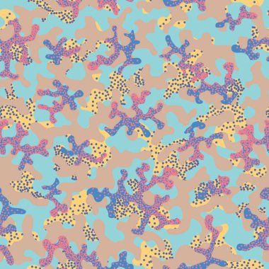 Moda model sorunsuz arka plan kamuflaj. Soyut serin askeri eğilim şekiller kamuflaj doku. Çocuk moda kumaş Tekstil için seamless modeli. Renkli modern tarzı. Paintball için kumaş