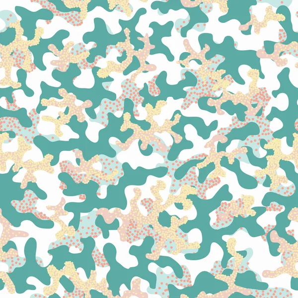 Patrón de moda camuflaje fondo sin costuras. Resumen fresco militar textura tendencia formas camuflaje. Patrón sin costuras para niños tela de moda textil. Estilo moderno colorido. Tejido para paintball — Vector de stock