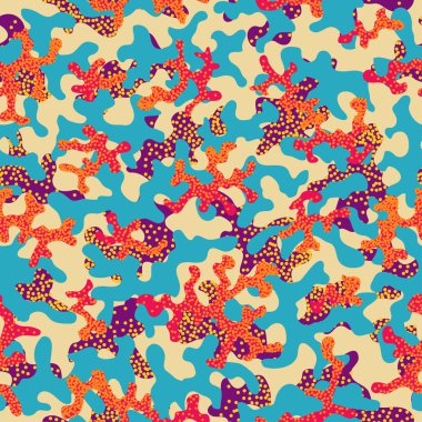 Soyut kamuflaj, moda dikişsiz desen arka plan. Serin kamuflaj askeri doku. Doğa Çiçek illüstrasyon. Dikişsiz desen çocuk moda kumaş kumaş Tekstil. Renkli modern. Vektör.