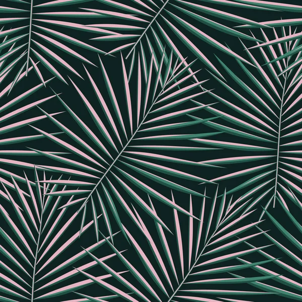 Tropik desenli, pürüzsüz bir arka plan. Palmiye yaprakları, modern, pürüzsüz tropik yaz sanatı. Dekorasyon kumaşı ve moda tekstili için renkli doğal botanik baskısı. Palmiye yaprağı. Vektör tropik bitkiler..