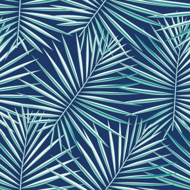 Tropikal palmiye desen sorunsuz arka plan bırakır. Egzotik moda trendy çiçek yeşillik desen. Sorunsuz güzel botanik palmiye ağacı yaz dekorasyon tasarım. Vektör desen kaydırma mayo için yazdırma