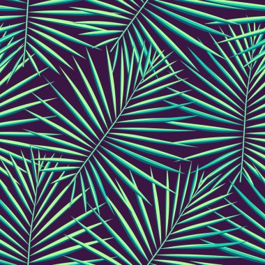 Tropikal palmiye desen sorunsuz arka plan bırakır. Egzotik moda trendy çiçek yeşillik desen. Sorunsuz güzel botanik palmiye ağacı yaz dekorasyon tasarım. Vektör desen kaydırma mayo için yazdırma.