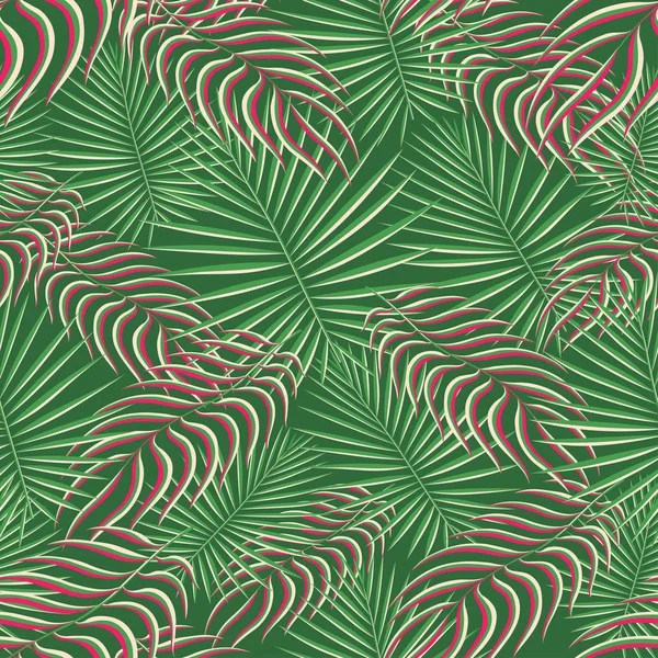 Patrón tropical exótico. Fondo de moda de tela floral tropical. Palma hoja textil color vintage verano. Hojas naturales tropicales. Diseño de vectores sin costuras para papel pintado, decoración de estampado de trajes de baño . — Vector de stock