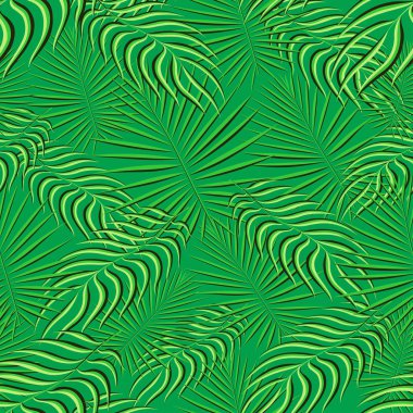 Egzotik tropik desen. Tropikal çiçekli kumaş arka planı. Palmiye yaprağı renkli klasik yaz. Doğal yapraklar tropikal. Duvar kağıdı ve mayo baskı dekorasyonu için kusursuz vektör tasarımı.