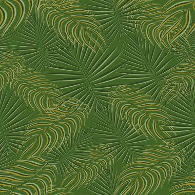Egzotik tropik desen. Tropikal çiçekli kumaş arka planı. Palmiye yaprağı renkli klasik yaz. Doğal yapraklar tropikal. Duvar kağıdı ve mayo baskı dekorasyonu için kusursuz vektör tasarımı.